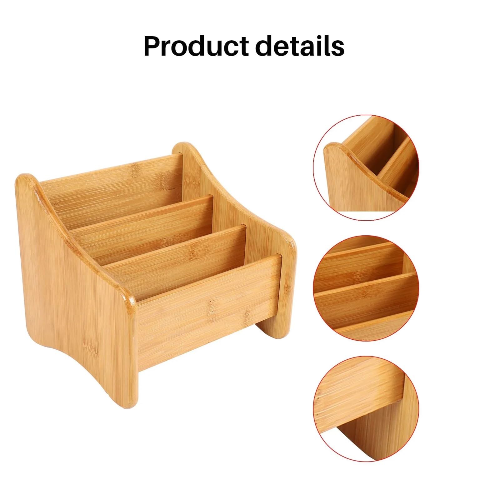 Organisateur de bureau en bois, support télécommande, conteneur rangement avec 3 compartiments for stylos et crayons pour Télécommandes