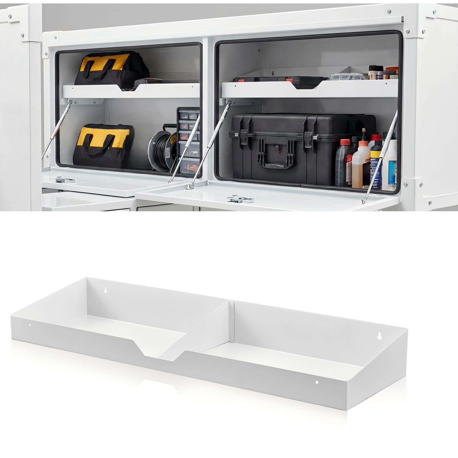 Outus Bandeja de acero blanco de 35 pulgadas para caja de camión de 72 pulgadas, muesca media