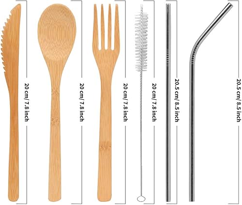 Miniatura 9 de UPTRUST Juego de 2 cubiertos de bambú de viaje, utensilios de bambú reutilizables de bambú con funda, cuchillo de bambú de 7.8 pulgadas, tenedor,