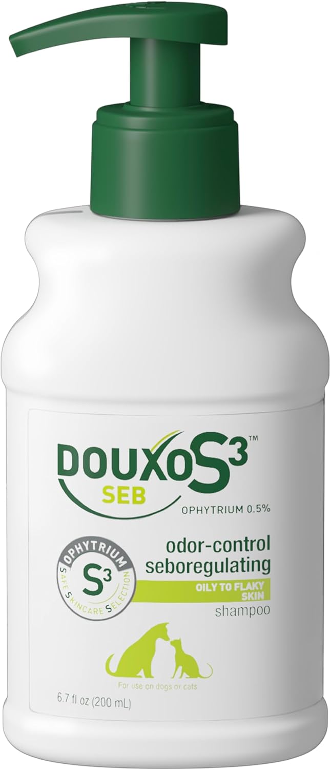 Douxo S3 SEB Shampoo, Contains 0.5% Ophytrium, Odor Control & Seboregulating, for Oily to Flaky Skin, Seborrhea, for Dogs and Cats, 6.7 fl. oz. (200mL)