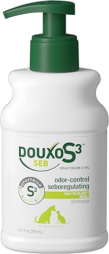 Champú DOUXO S3 SEB, contiene 0.5% de Ophytrium, control de olor y seboregulador, para piel grasa a escamosa, seborrea, para perros y gatos, 6.7 fl.