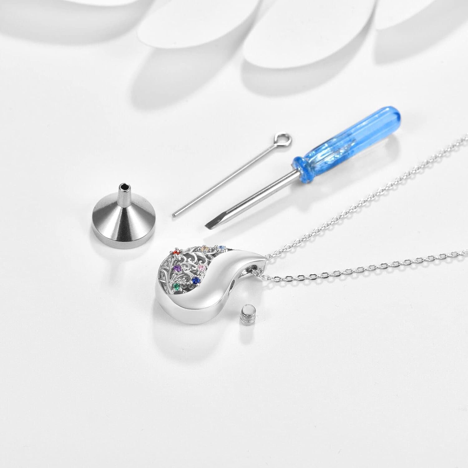 KINGWHYTE Teardrop Urn Necklace for Ashes for Women 925 Sterling Sliver Ashes Pendant Necklace Cremation Jewelry Memorial Gifts for Women with Funnel Filler - Image 3