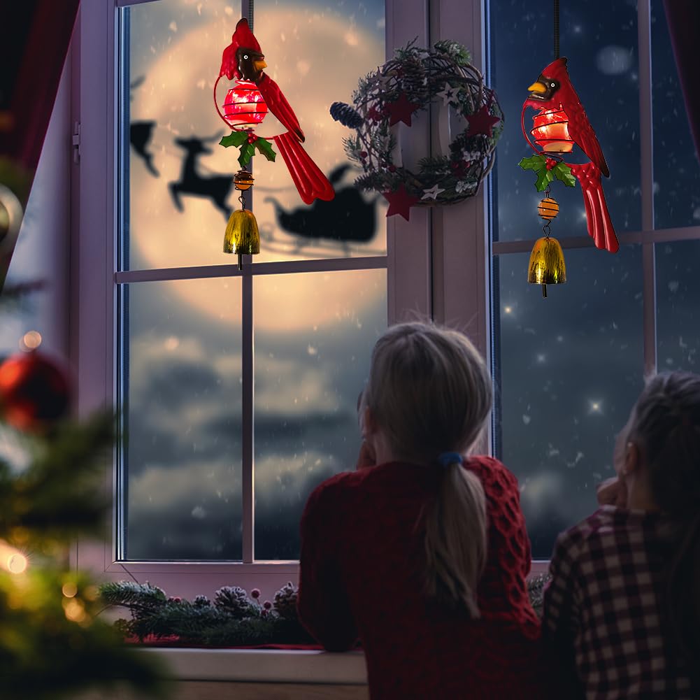 Confezione da 2 luci solari cardinali a forma di uccellino rosso, con molle rimbalzanti, decorazione natalizia per esterni, interni, giardino, cortile, portico