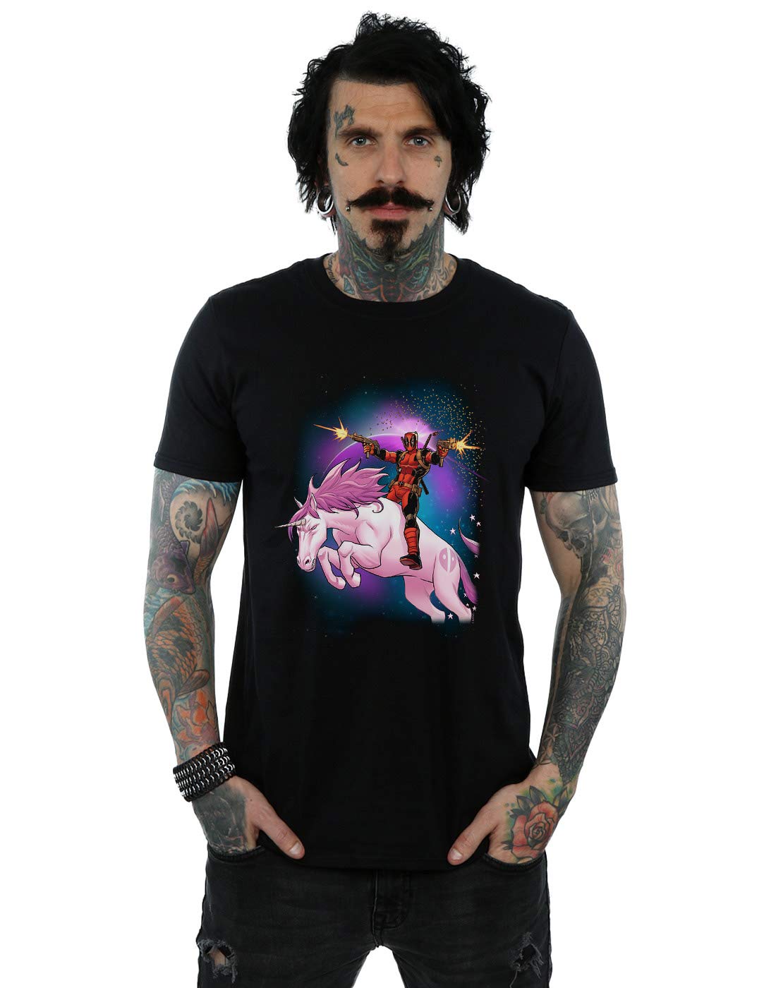 Marvel Men's Deadpool Space Unicorn T-Shirt Black Medium