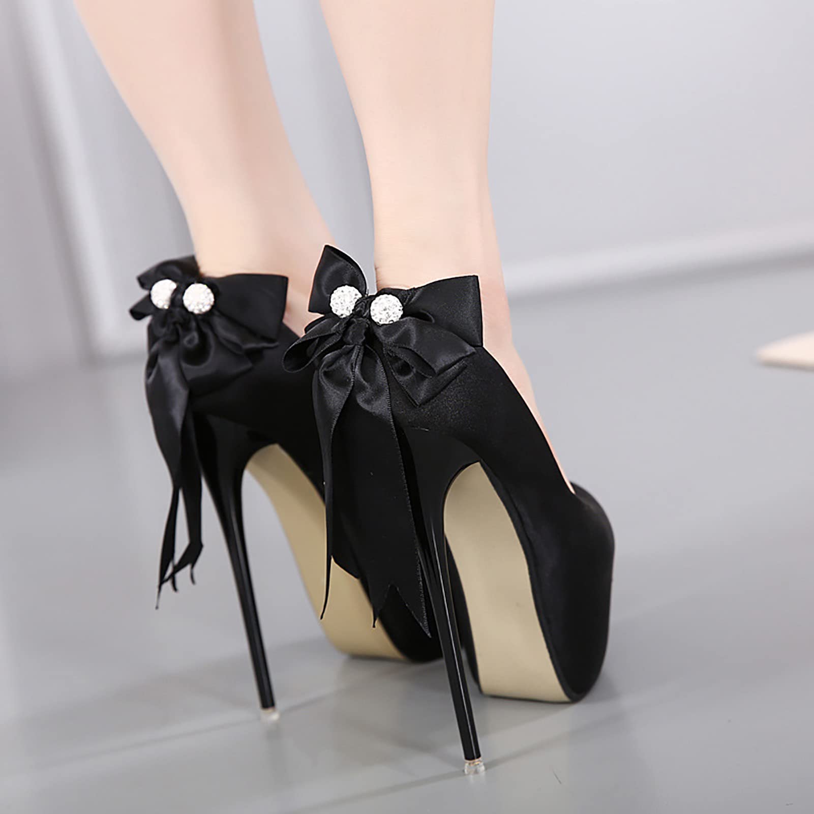16CM / 6.30IN Tacones de Aguja súper Altos para Mujeres Pumps Mujer Oficina Flock Zapatos de Fiesta de tacón Fino Mujer Talla Grande 34-45
