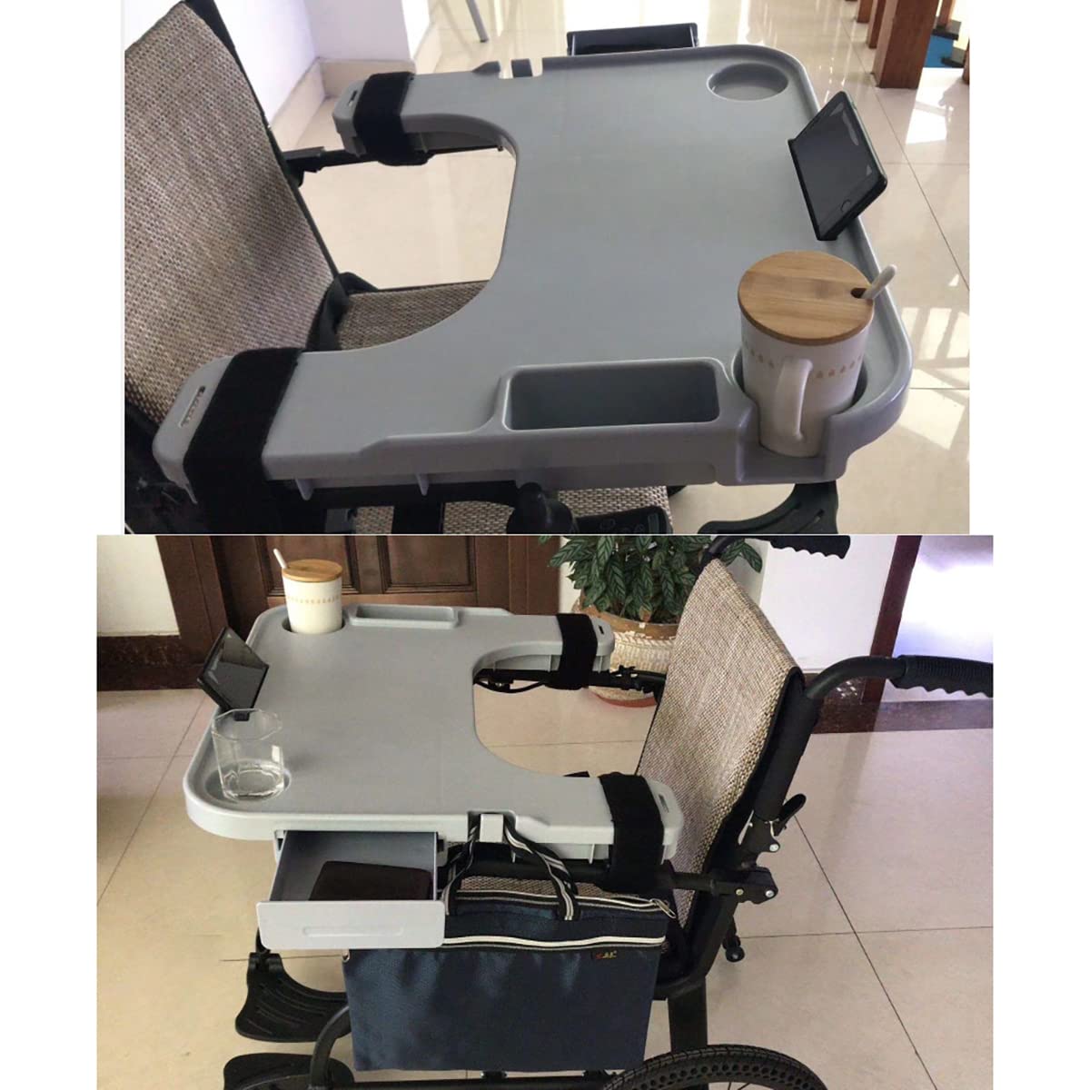 Tavolino Per Sedia A Rotelle Scanalature Multiple, Vassoio Smontabile Plastica, Con La Depressione Della Tazza E La Scatola Di Stoccaggio, Per La Il Cibo O Il Riposo