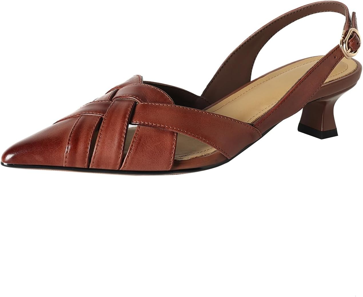 TinaCus Pointed Toe Women's Slingbacks Genuine Leather Handmade Low Heels Sandals
