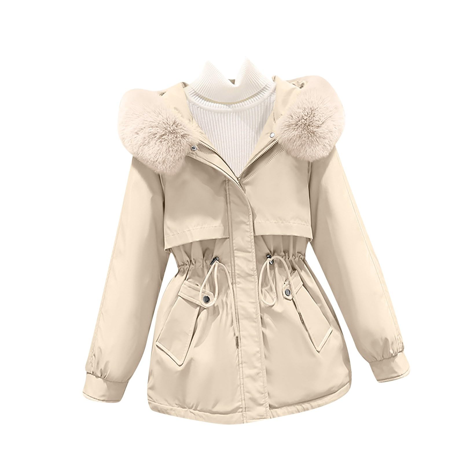 Saymany Winterjacke Damen Lang Warm Wintermantel mit Fellkapuze Winterparka Winddichte Parkajacke mit Kapuze Mode Outdoorjacke Slim fit Winterparka Mode Mantel Frauen Wintermantel Warme Winter Jacke