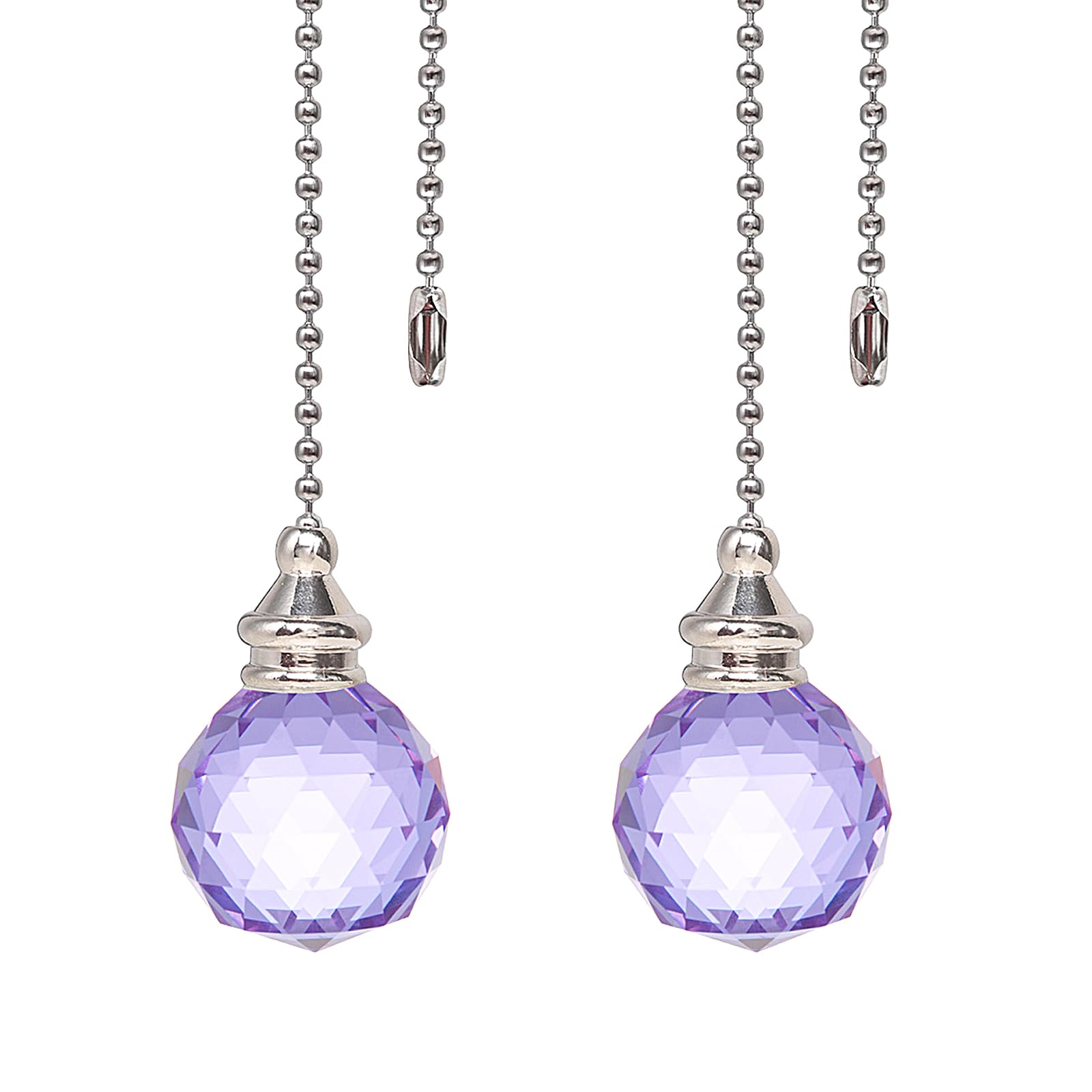2 Pieces Purple Crystal Ceiling Fan Pull Chain Prism Ball 30mm Dazzling Pull Chain Extension with Connector for Ceiling Light Fan