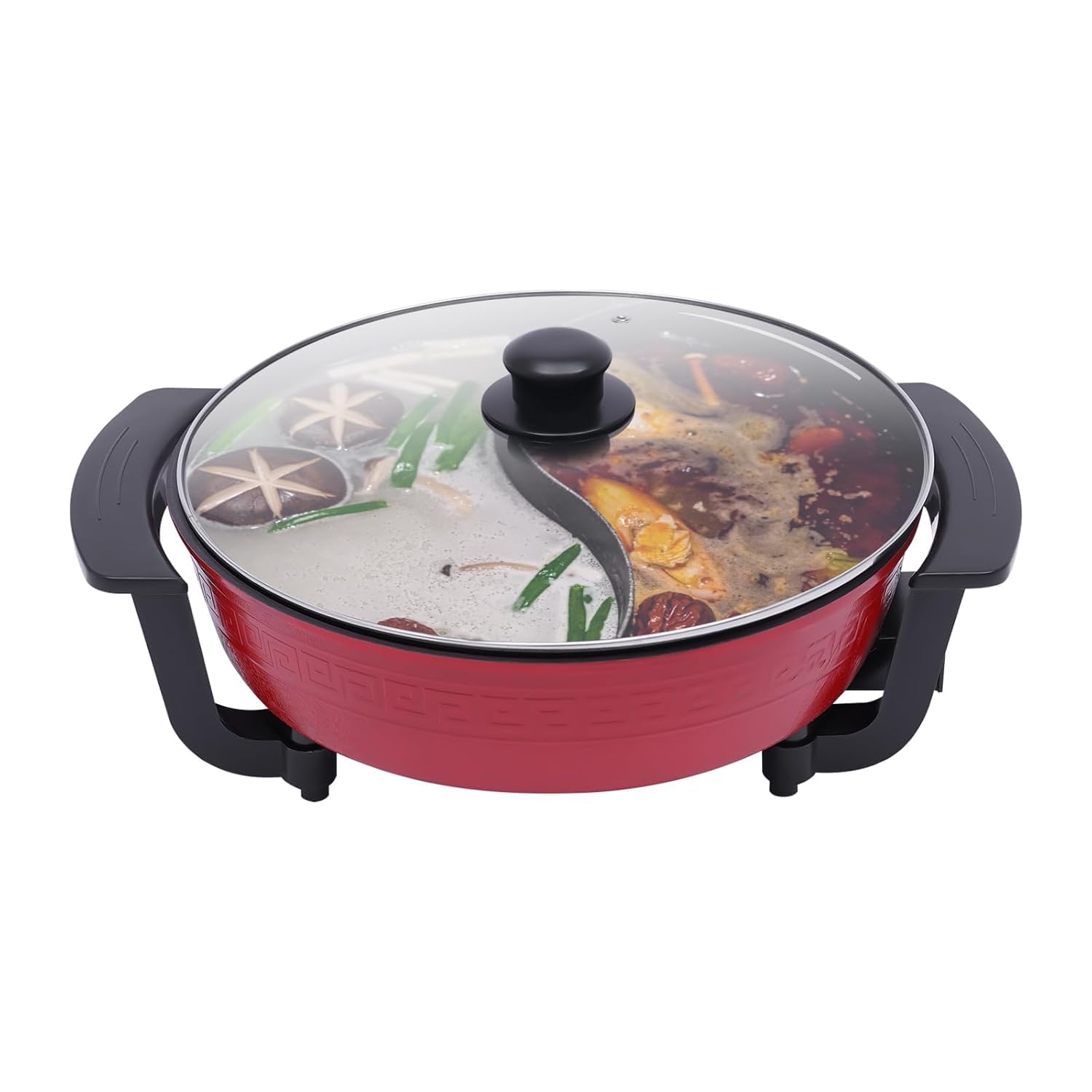 FEELING MALL Electric Hot Pot with Divider Hotpot Pot Electric Cooker Shabu Shabu Pot 110V Non-Stick 6L BPA FREE Fondue Chinese Hot Pot with Lid Heat Frying Pan-image-20
