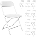 10 Pack White Folding Chairs, Portable Party Chairs, Plastic Folding Chair,Stackable Commercial Seats with Steel Frame for Office Wedding Party Patio Dinning Events, 350lbs Capacity