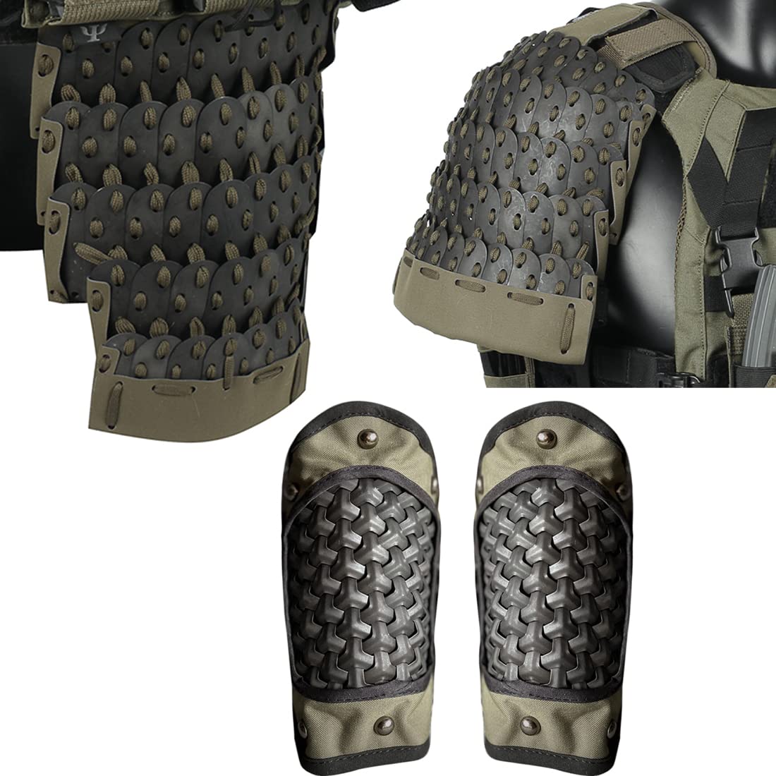 AMOC Samurai Tactical Armor, Tactical Armor Full Set - Includes 2x Shoulder Armor+1x Groin Armor+2x Wrist Armor (without Vest)