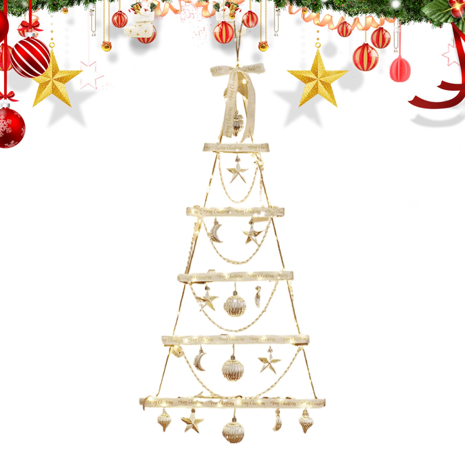 Albero di Natale da Parete con Design a di Corda in Legno con