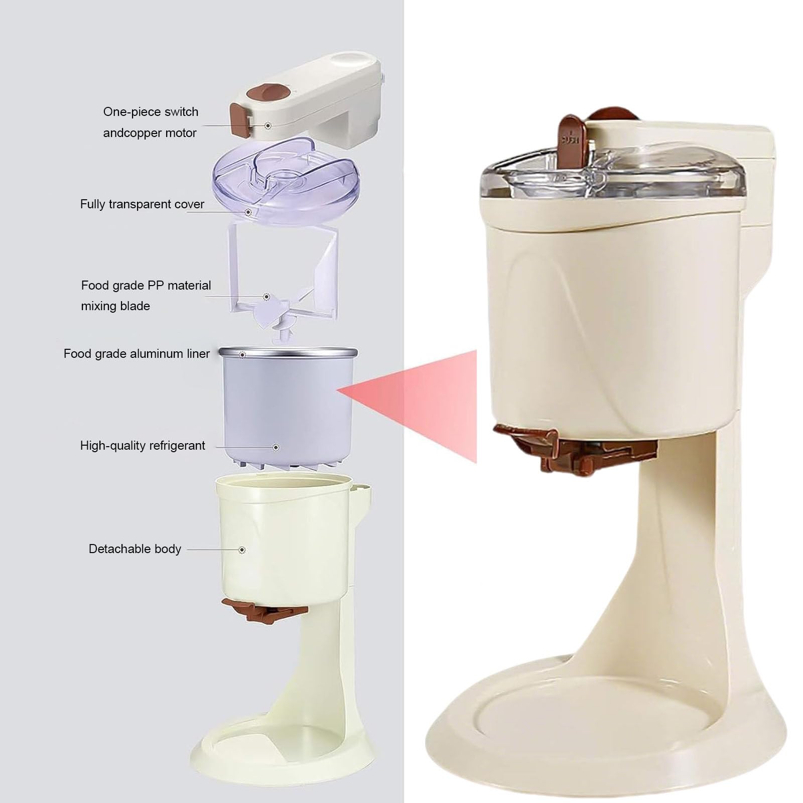 Machine à Glace Italienne Semi-Automatique 1000 ML, Machine à Glace Fruits Grande,CongéLateur De Fruits Et PâTe, Il se démonte et se nettoie Facilement en Quelques Secondes