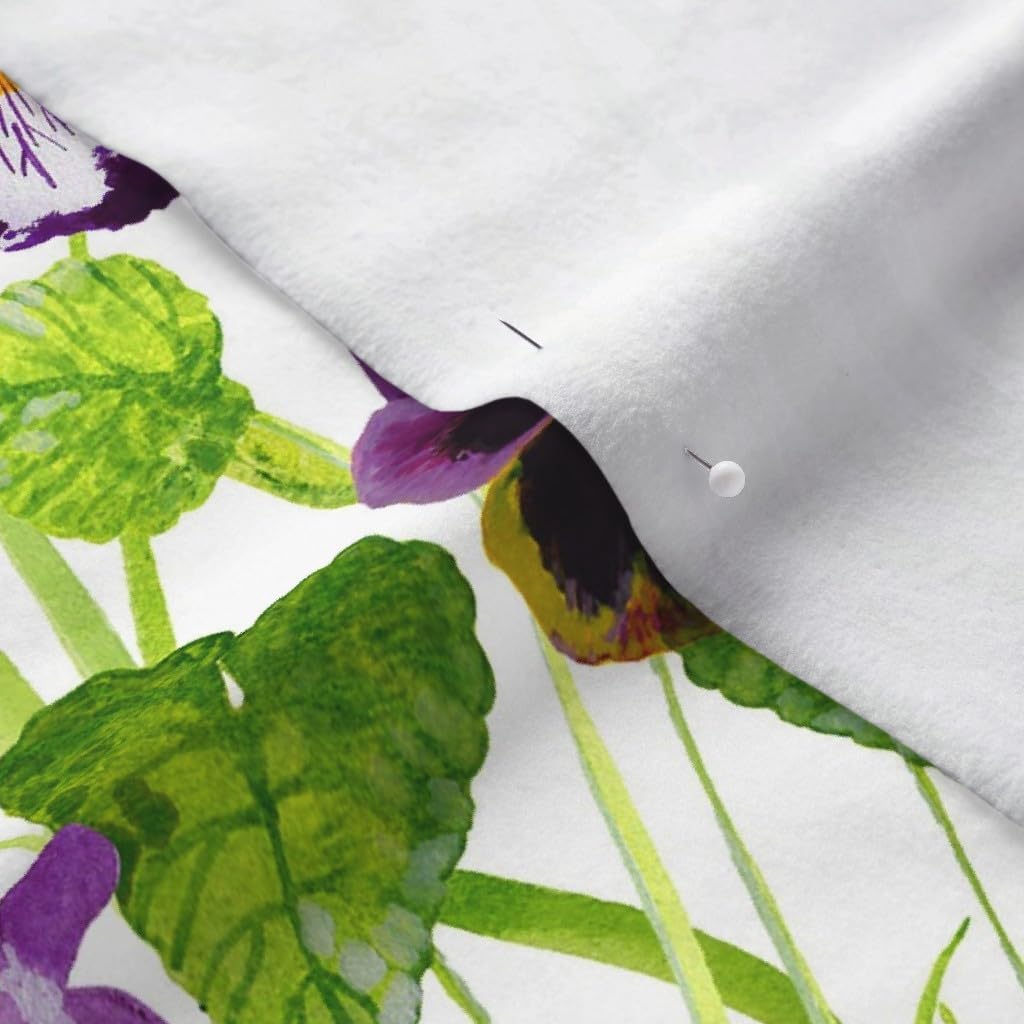 Spoonflower Fabric - White Floral Spring Purple Violet Grass Printed on Polartec(R) Fleece Fabric by The Yard - Sewing Blankets Loungewear and No-Sew Projects