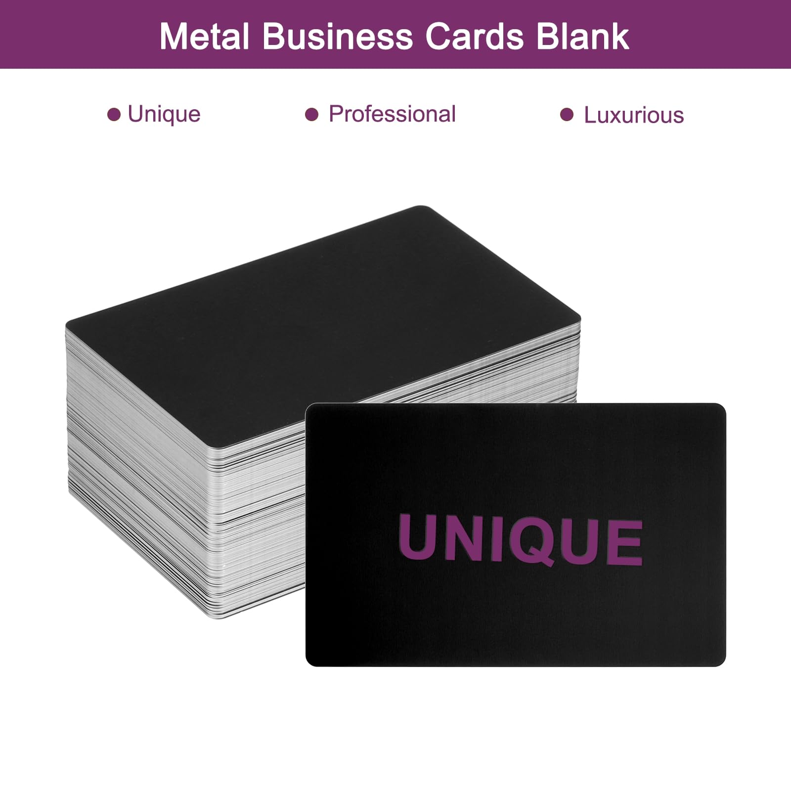 QUARKZMAN 250 Piezas De Tarjetas De Visita Metálicas En Blanco, 1/64" De Grosor 3.4x2" Materiales De Grabado De Aluminio Negro, Tarjetas Únicas Para Tarjetas De Presentación DIY, Crédito