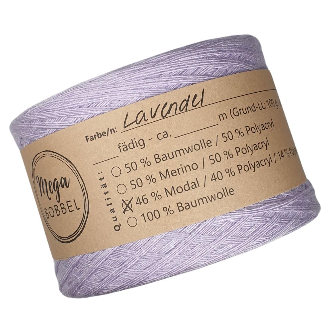MegaBobbel- MODALmix *UNI-Lavendel*UMD10* - Lace Garn Bobbel Wolle zum Häkeln & Stricken (einfarbig) (3 fädig, 2000m)