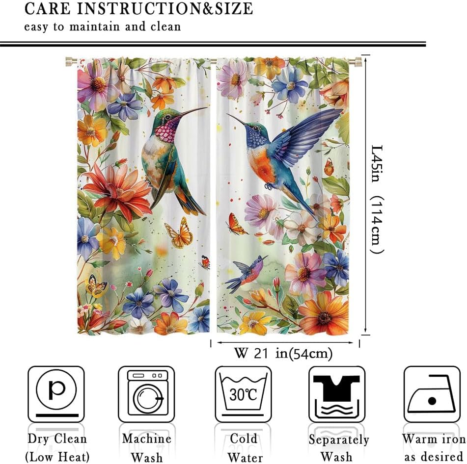 Spring Hummingbird Blackout Curtains for Girls Boy Home Decor Chinese Painting Style Floral Bird Flower Butterfly Rod Pocket Window Drapes for Living Room Bedroom W42 x L45 Inch