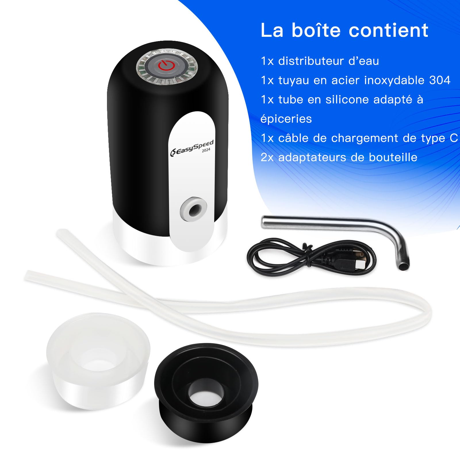EASYSPEED Distributeur Eau Portable Rechargeable USB avec 2 Adaptateurs pour Camping Maison Bureau