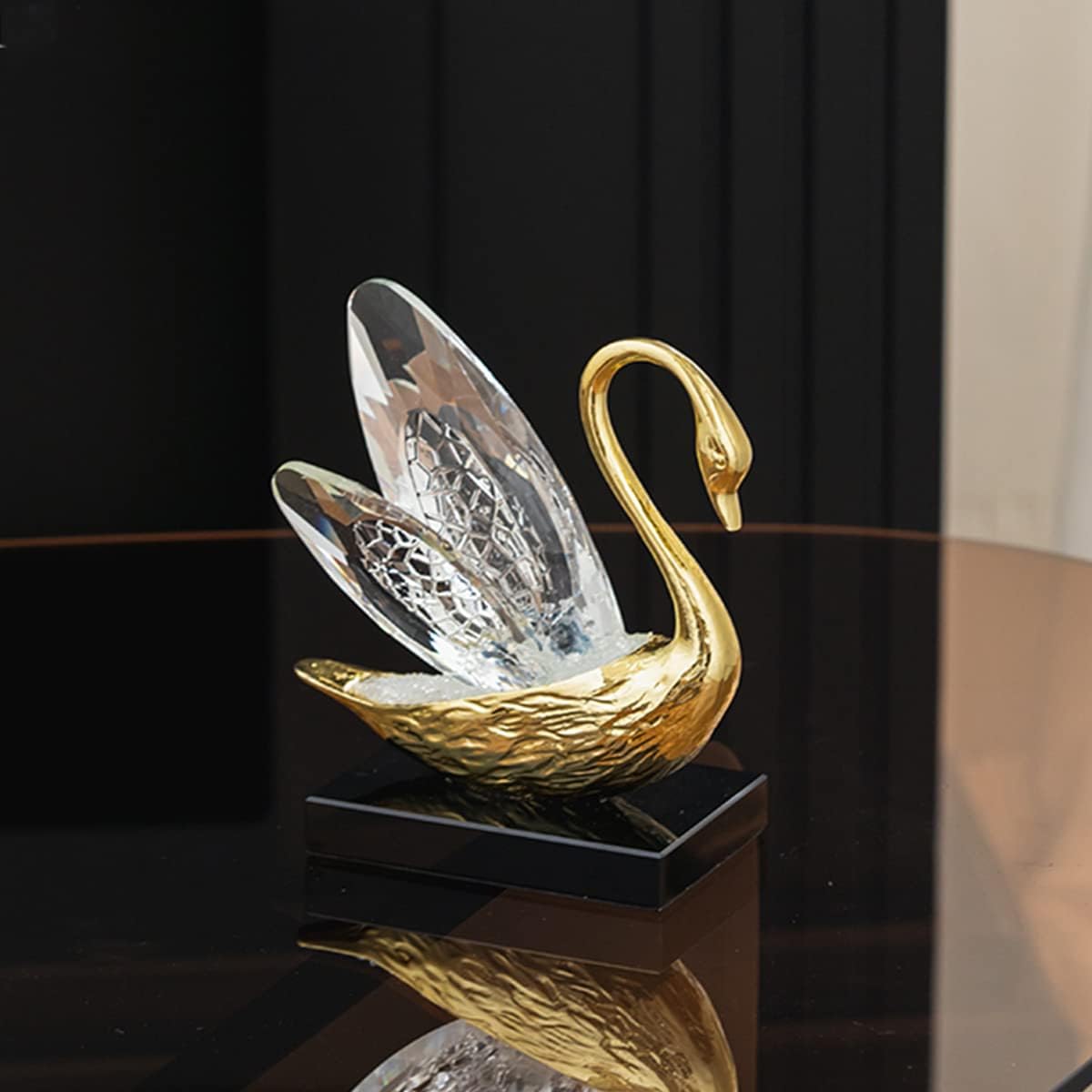 SAMINDS Crystal Swan Sculpture Decor, Swan Table