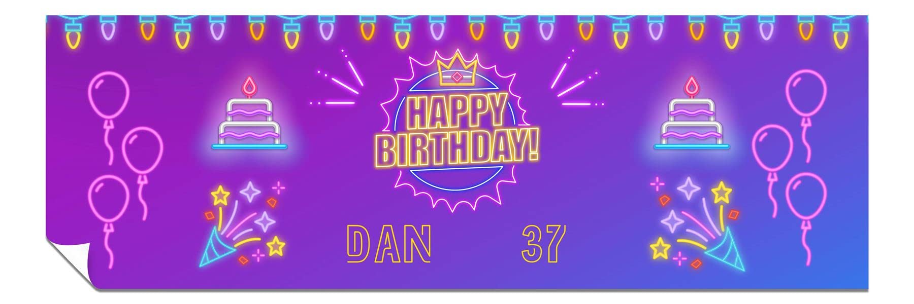 Personalised Birthday Banners - Happy Birthday Banners for Men & Women - HD Printed Banner Decorations for Him or Her - Party Wall Banner Neon 6ft x 2ft Large Banner