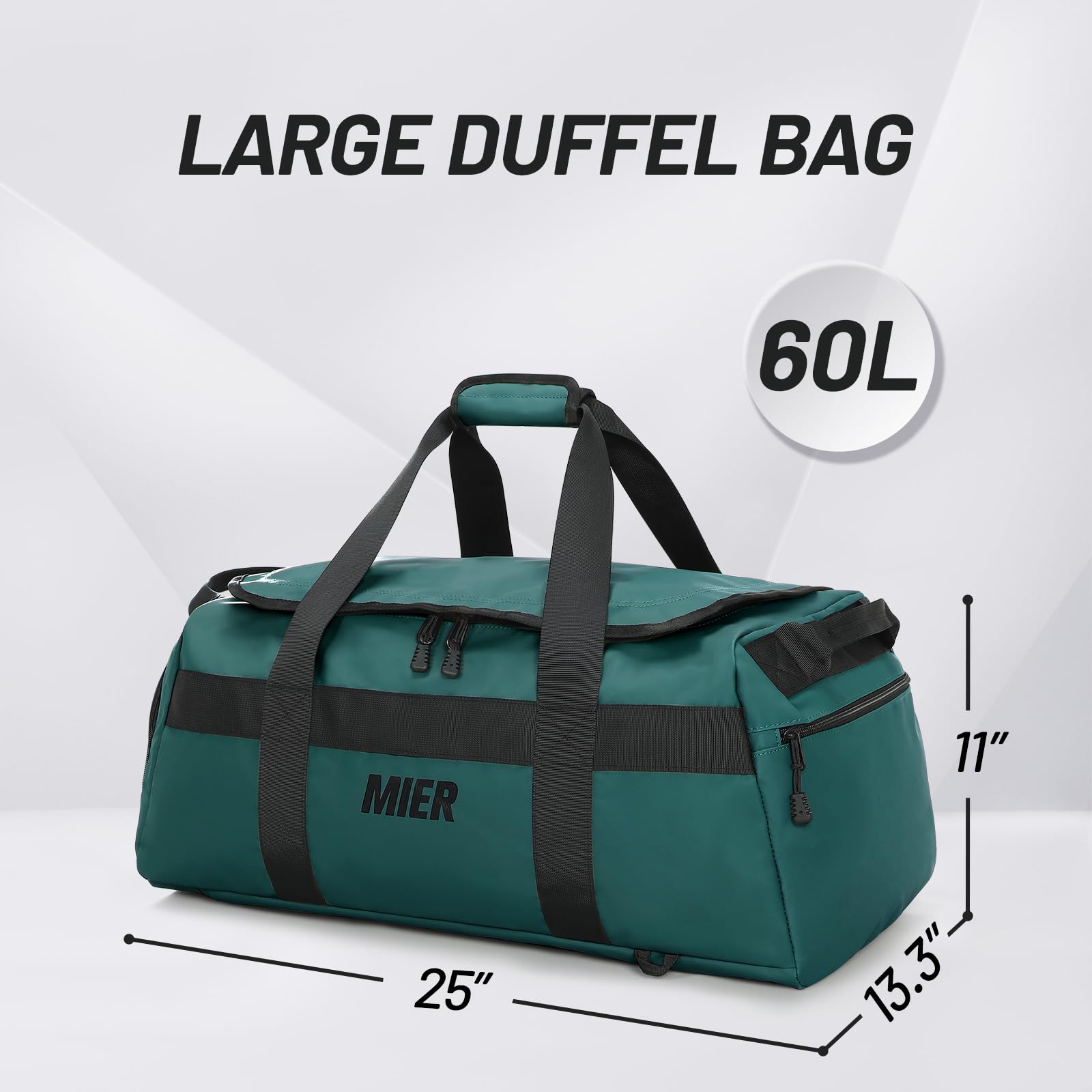 MIER Sporttasche für Herren, großer Seesack mit Schuhfach, 60 l, wandelbare Reisetasche, Wochenendtasche, Übernachtungstasche, für Fitnessstudio, Sport, Reisen, Dunkles Türkis, Casual
