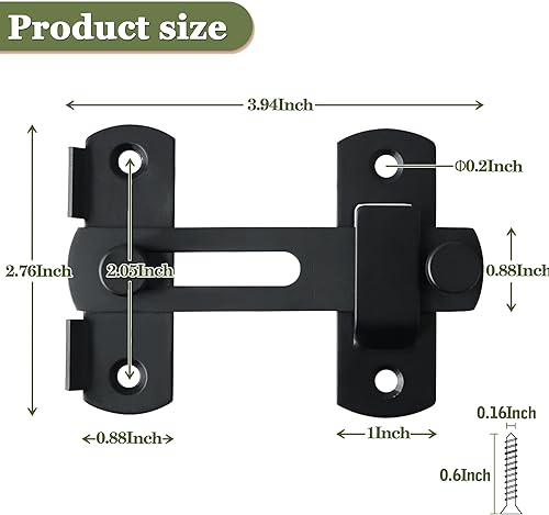 Miniatura 2 de Alise MK001 - Cerradura de puerta de granero de acero inoxidable de 4 pulgadas, cerradura antirrobo, cerradura de puerta de seguridad para valla de