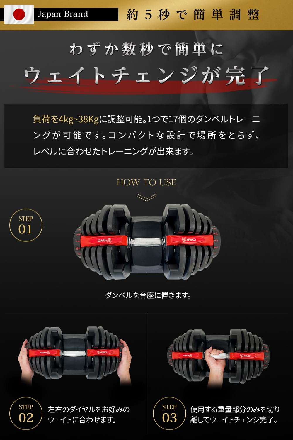 Amazon | 可変式ダンベル 20kg / 40kg アジャスタブルダンベル 2個 