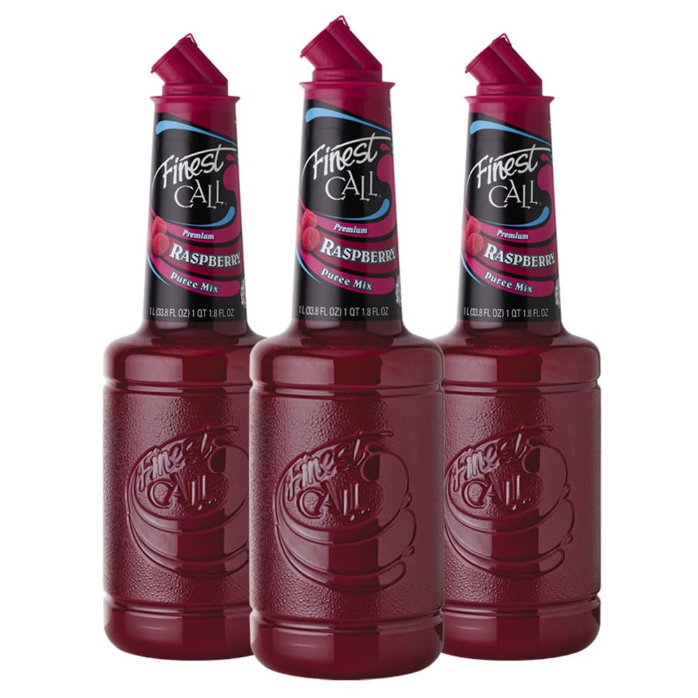 Finest Call Premium Raspberry Fruit Puree Drink Mix, 1 Liter Bottle (33.8 Fl Oz), Pack of 3