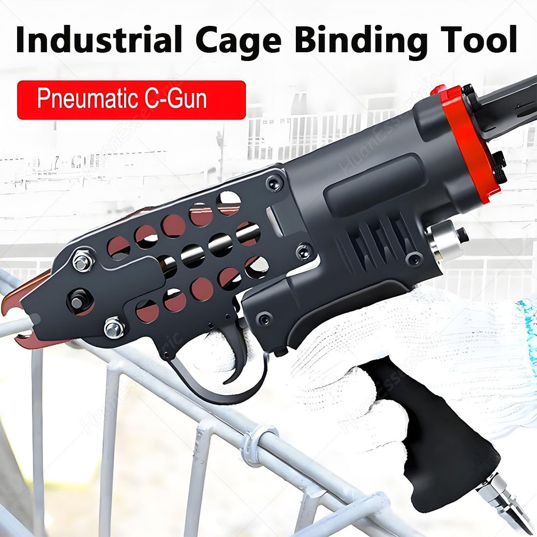 Pistola neumática para tapicería y valla, herramienta grapadora de anillos de cerdo de aire para jaulas y fabricación de asientos