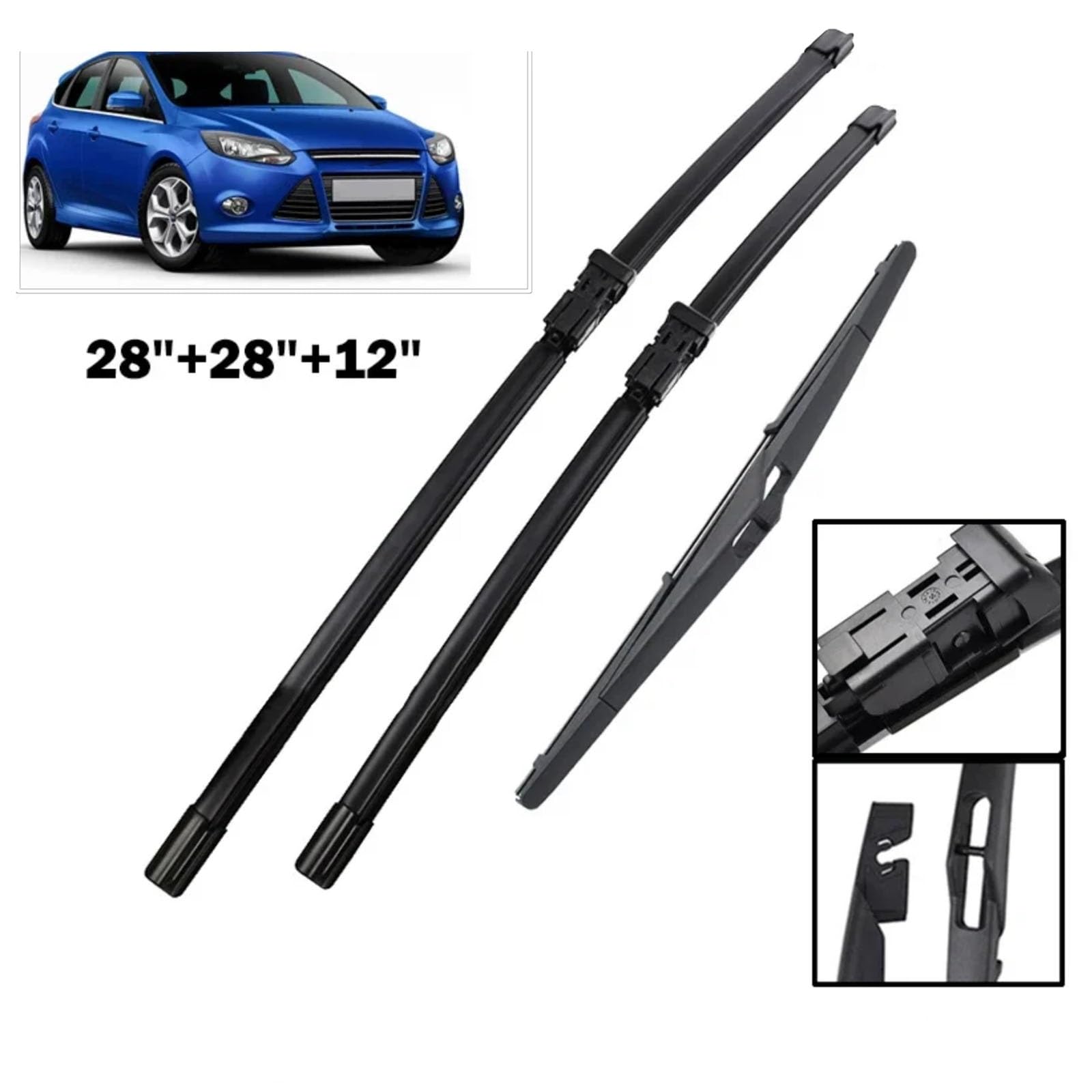 Escobilla Limpiaparabrisas Para Ford Para Enfoque 3 2011-2017 | Limpiaparabrisas Traseros Delanteros Automotrices Cepillos Lluvia Para Ventana Parabrisas 3 Uds.