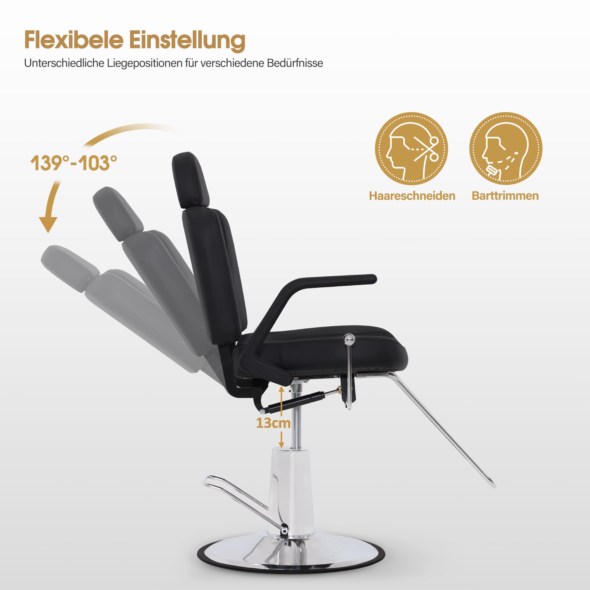 Barberpub Friseurstuhl mit Kopfstütze, Hydraulikpumpe 360° Drehbar, Höhenverstellbar, PVC Kunstleder, Schwarz