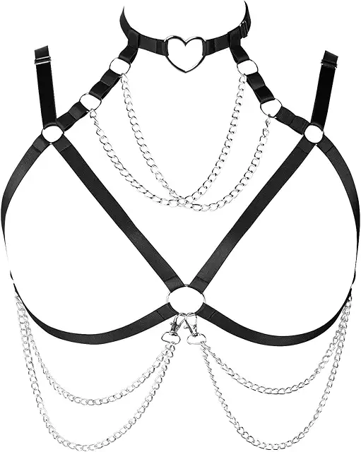 Punk Chest Harness Bra Body Chain - Gothic Collar Chains & Straps for Women (1XL-4XL)