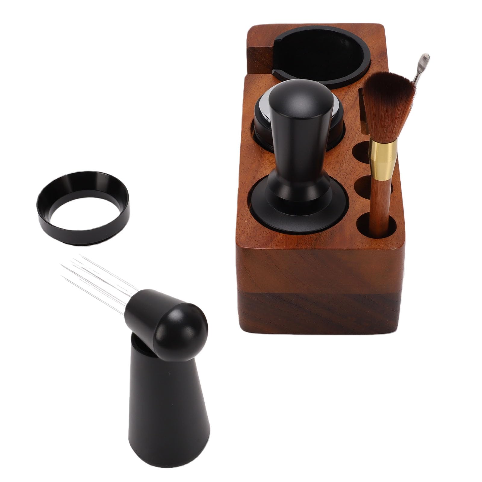 Kit de Accesorios para de 58mm, Estación de Apisonado de Madera, | Juego de manipulación de café, distribuidor de agujas, cepillo, pantalla de filtro, anillo de polvo, herramientas para