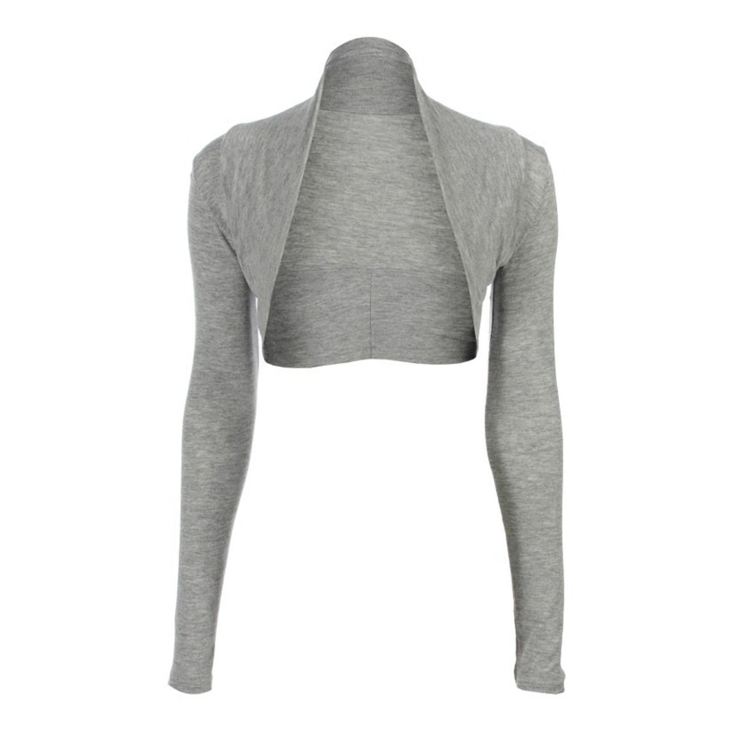 Fk Styles Women's Grey Plain Long Sleeves Viscose Jersey Bolero Shrug