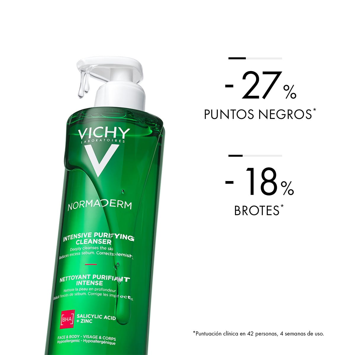 Vichy Phytosolution, Gel Detergente Purificante, Per Pelli a Tendenza Acneica, Azione Anti-Imperfezioni, Pelle Levigata, Con Acido Salicilico, Bifidus Probiotico, Rame e Zinco, 400 ml
