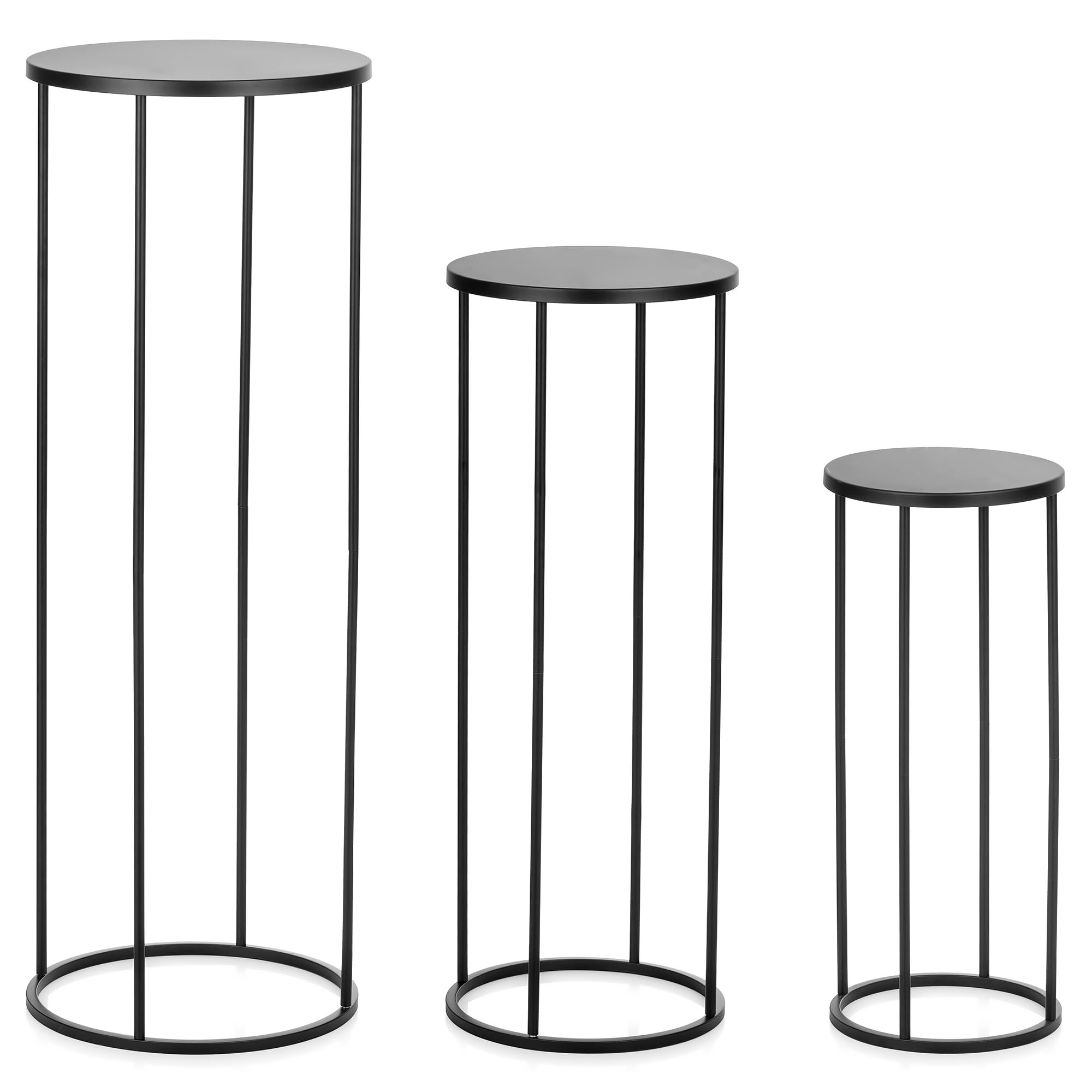Sziqiqi Black Metal Flower Stand for Wedding Table - Floor Vase Stands for Road Leads Tall Column Tabletop Centerpiece for Party Birthday New Opening Home Living Room Decoration 3pcs