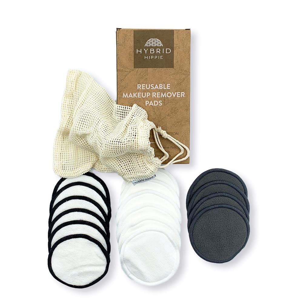 Hybrid Hippie Makeup Remover Pads - 16 Reusable Bamboo-Cotton Rounds - Ethically Made and Sustainable