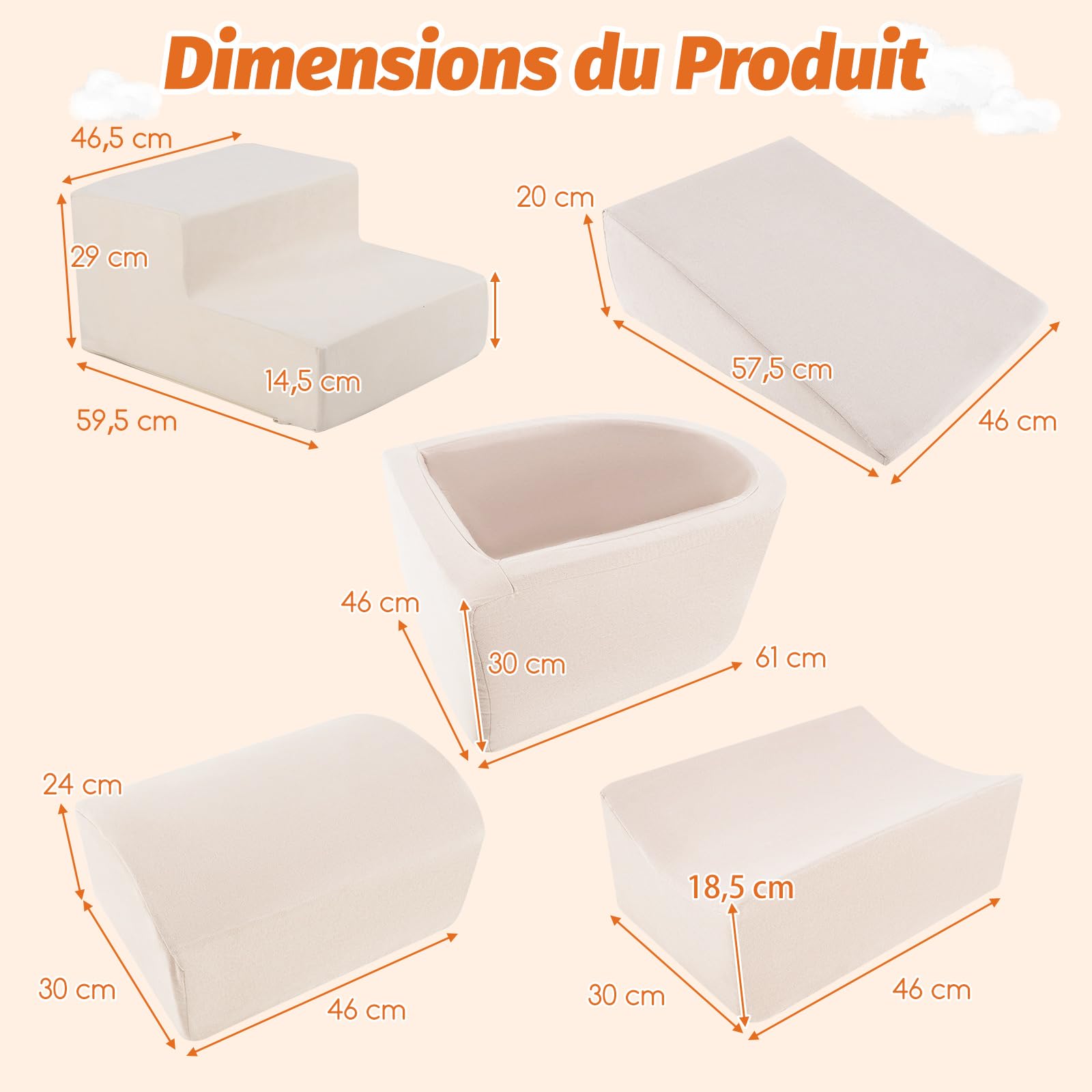 DREAMADE 5 x Baby Motor Skills Course with Washable Cover, Building Blocks with Ball Pool, Motor Skills Module for Children 3+ Years, Without Balls (Beige) - 4