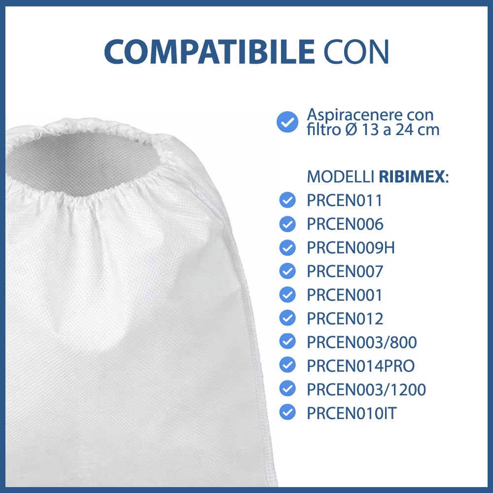 Prefiltro per Aspiracenere Filtro HEPA Originale Compatibile con Ribimex Serie PRCEN, Antistatico Autoestinguente Lavabile, Bianco (2 Pezzi)