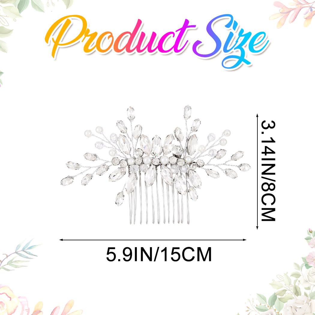 HEREAD Rhinestone Bride Wedding Hair Comb Silver Crystal Bridal Hair Pieces Pearl Hair Accessories for Women (Silver)