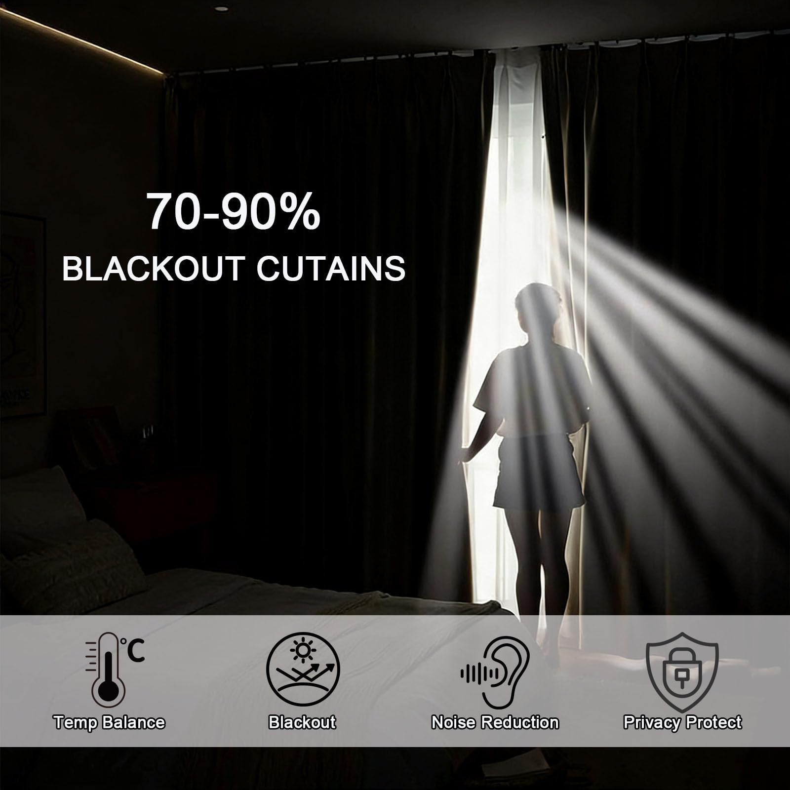 Cortinas Blackout Termicas Aislantes 140 x 210 cm Pesada Antiviento Aislante Fuerte y Suave Anticalor UV Blackout Termicas Aislantes Opacas Cortinas para Salon, Gris Oscuro