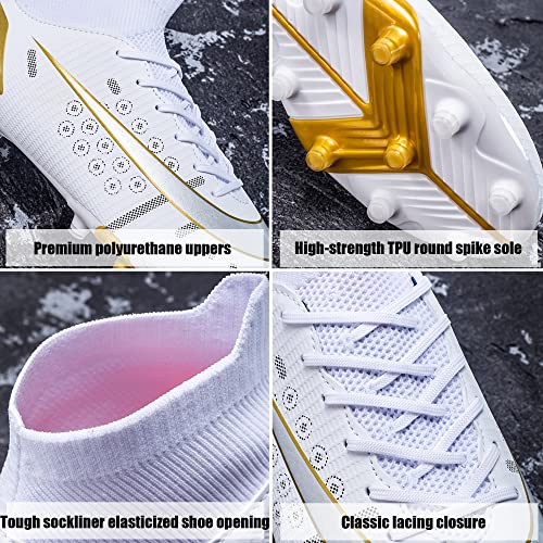 Hhy Men's Soccer Cleats Football Shoes With Ankle Support Non-Slip Spikes Professional Firm Ground Athletic Sneaker White Eu 42 #TOP1