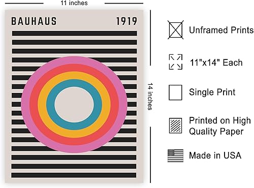 Miniatura 2 de Monem Art Bauhaus Póster  Impresión de sol de California  Arte de círculos arcoíris  Arte geométrico  Arte bohemio chic  Arte moderno de mediados de