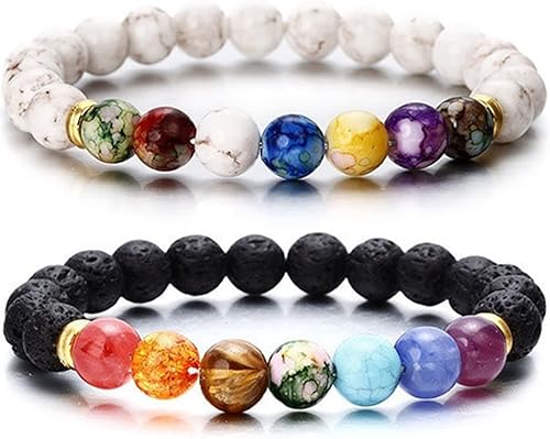 Long tiantian 2 pulseras de roca de lava de 0.315in para mujer, 7 chakras, aromaterapia, difusor de aceite esencial, pulseras curativas para mujer,