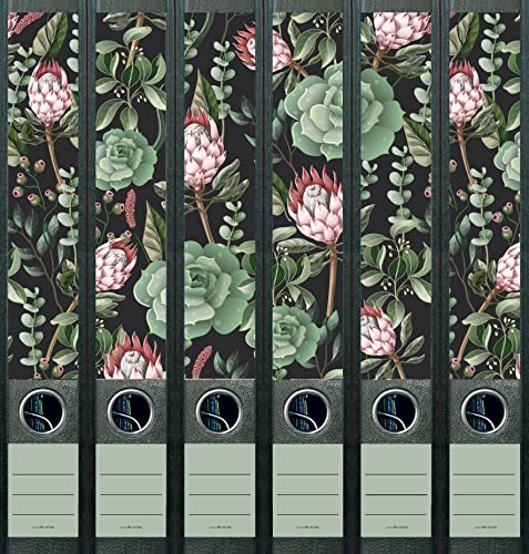 6er Set schmale Ordnerrücken Sukkulenten Pflanze Pattern File Art Ordner Etiketten Deko 2210, (AJ2201)