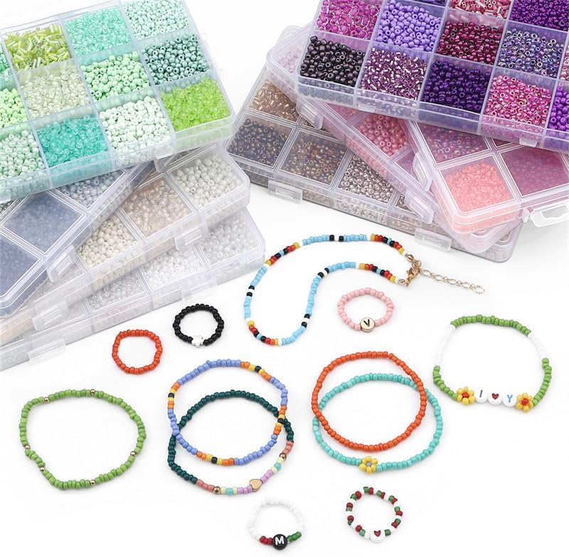 15 Color 4mm Small Assorted Glass Seed Beads,3mm Bugle Beads Friendship Bracelet Kit,2mm Tiny Tube Bead for Jewelry Making(Pink) - Image 5