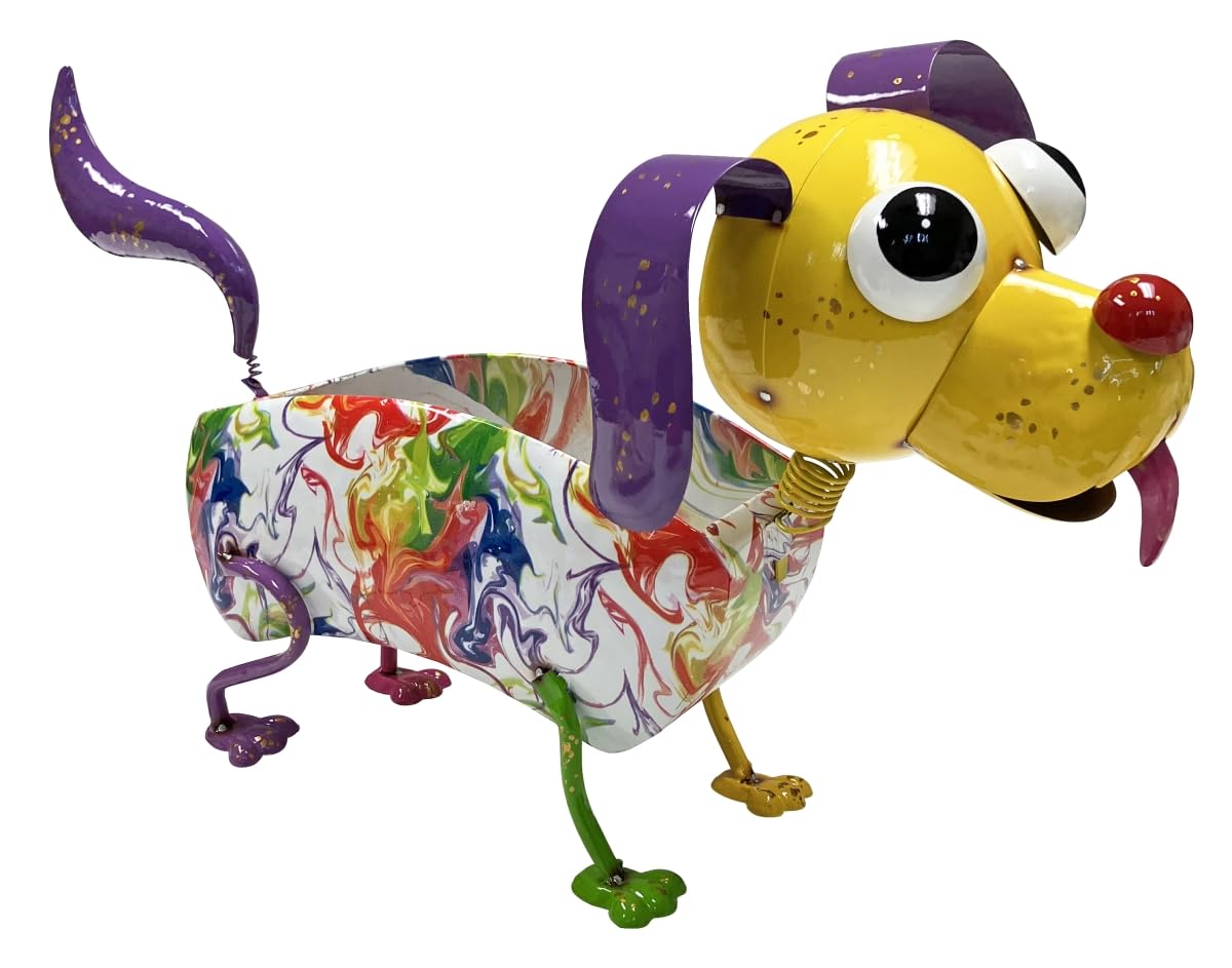 Colorful Enameled Metal Abstract Dog Planter - Multi Color