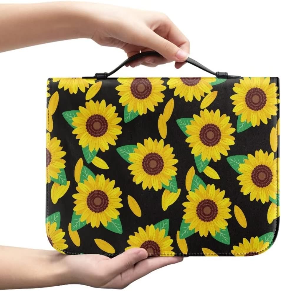 Bible Cover for Women Ladies Sunflower Bible Case with Book Stand Carrying Tote Bag Bible Covers with Handle Zipper and Multi-Pockets for Scripture Study Bible Protector 10.2"x7"x1.9"