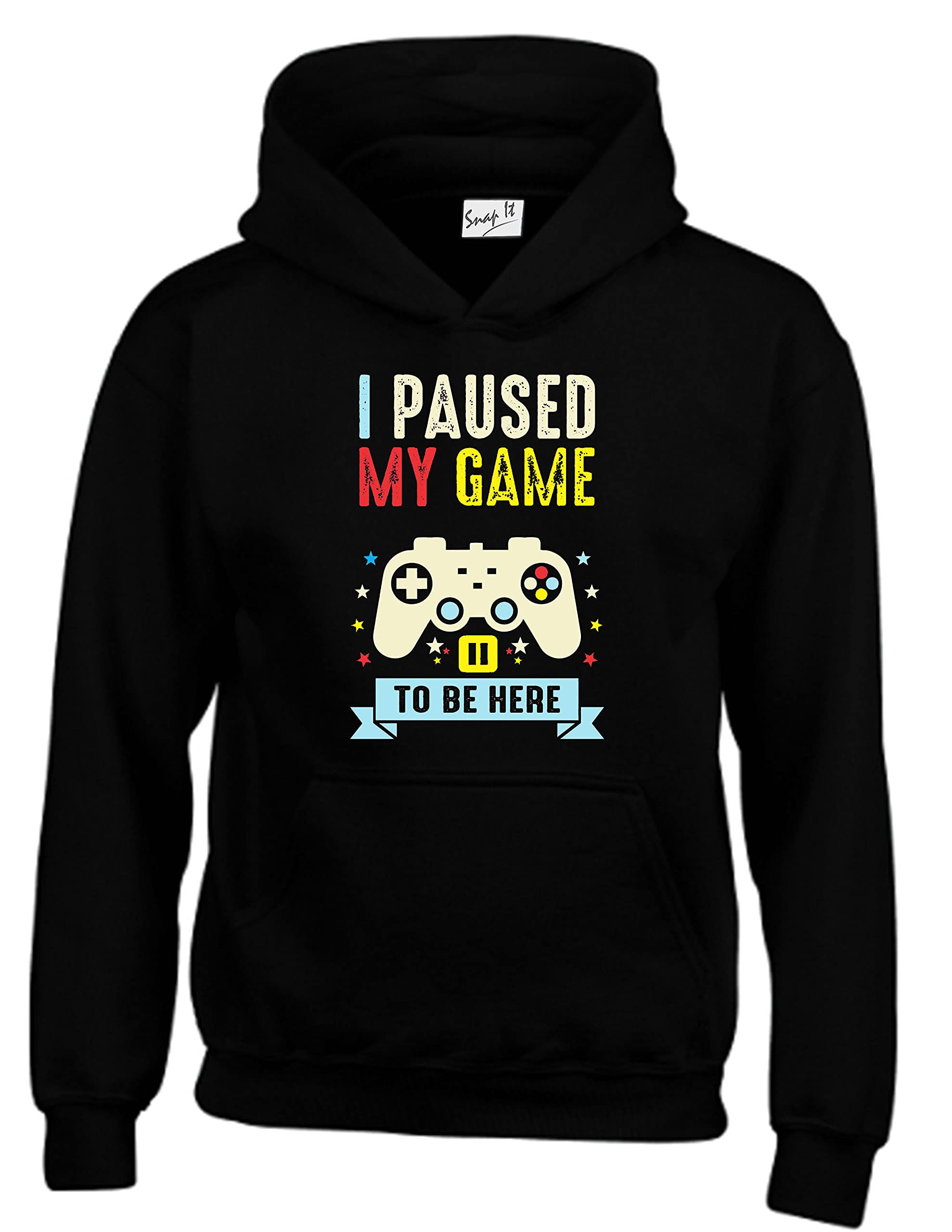 Snapit Black Funny I Paused My Game To Be Here Gaming Gamer Sarcastic Party Kids Hoodie (Medium)